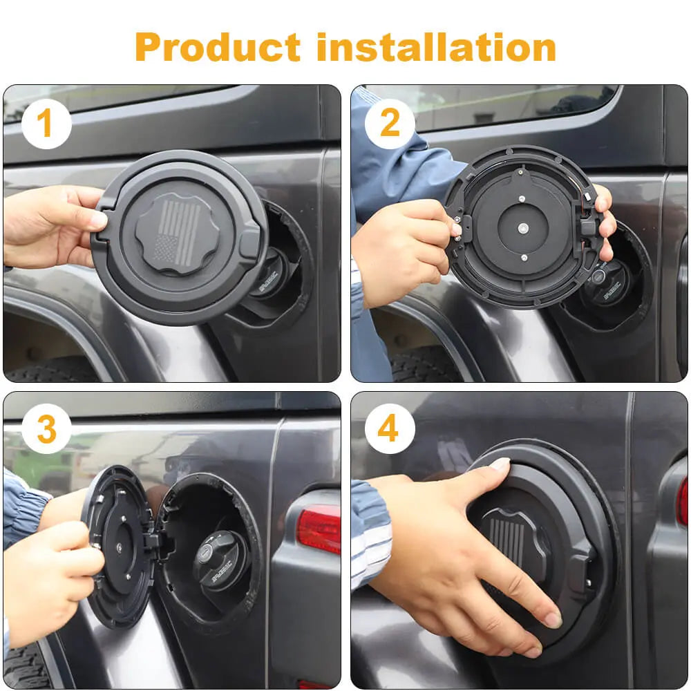For 2018+ Jeep Wrangler JL Fuel Tank Gas Cap Cover Trim Black American Flag NOT FIT 4XE