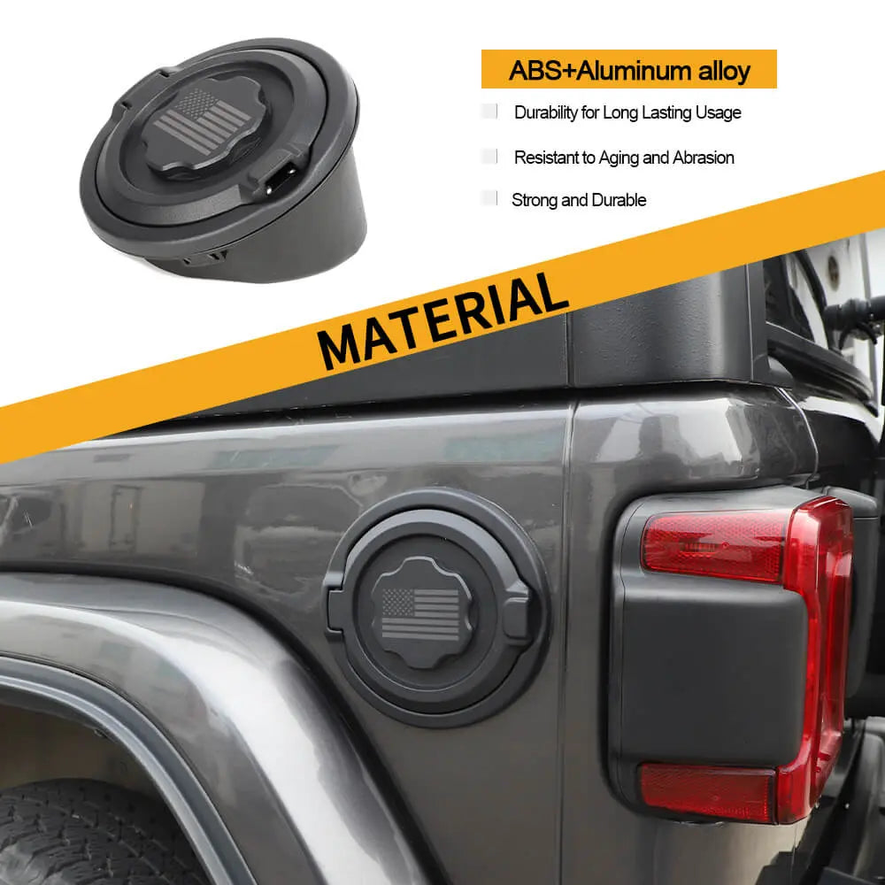 For 2018+ Jeep Wrangler JL Fuel Tank Gas Cap Cover Trim Black American Flag NOT FIT 4XE