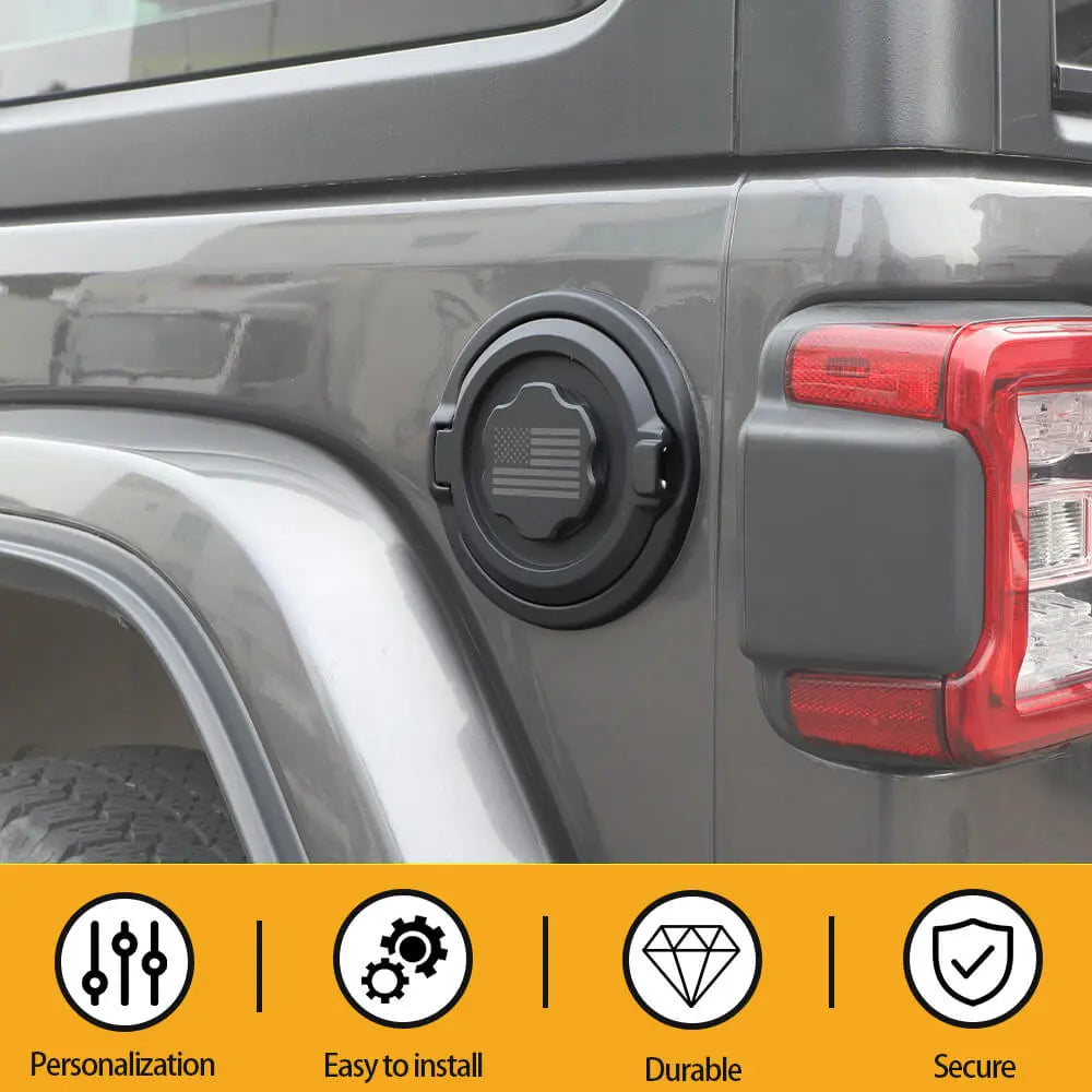 For 2018+ Jeep Wrangler JL Fuel Tank Gas Cap Cover Trim Black American Flag NOT FIT 4XE