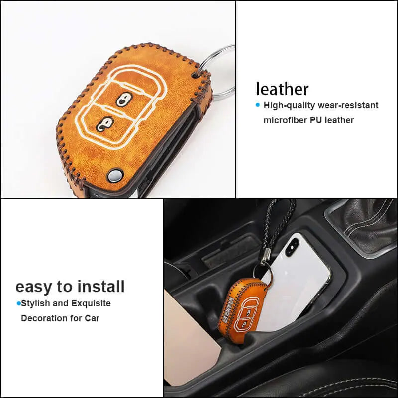 For 2018+ Jeep Wrangler JL Gladiator JT Leather Car Remote Key Fob Case Holder Cover