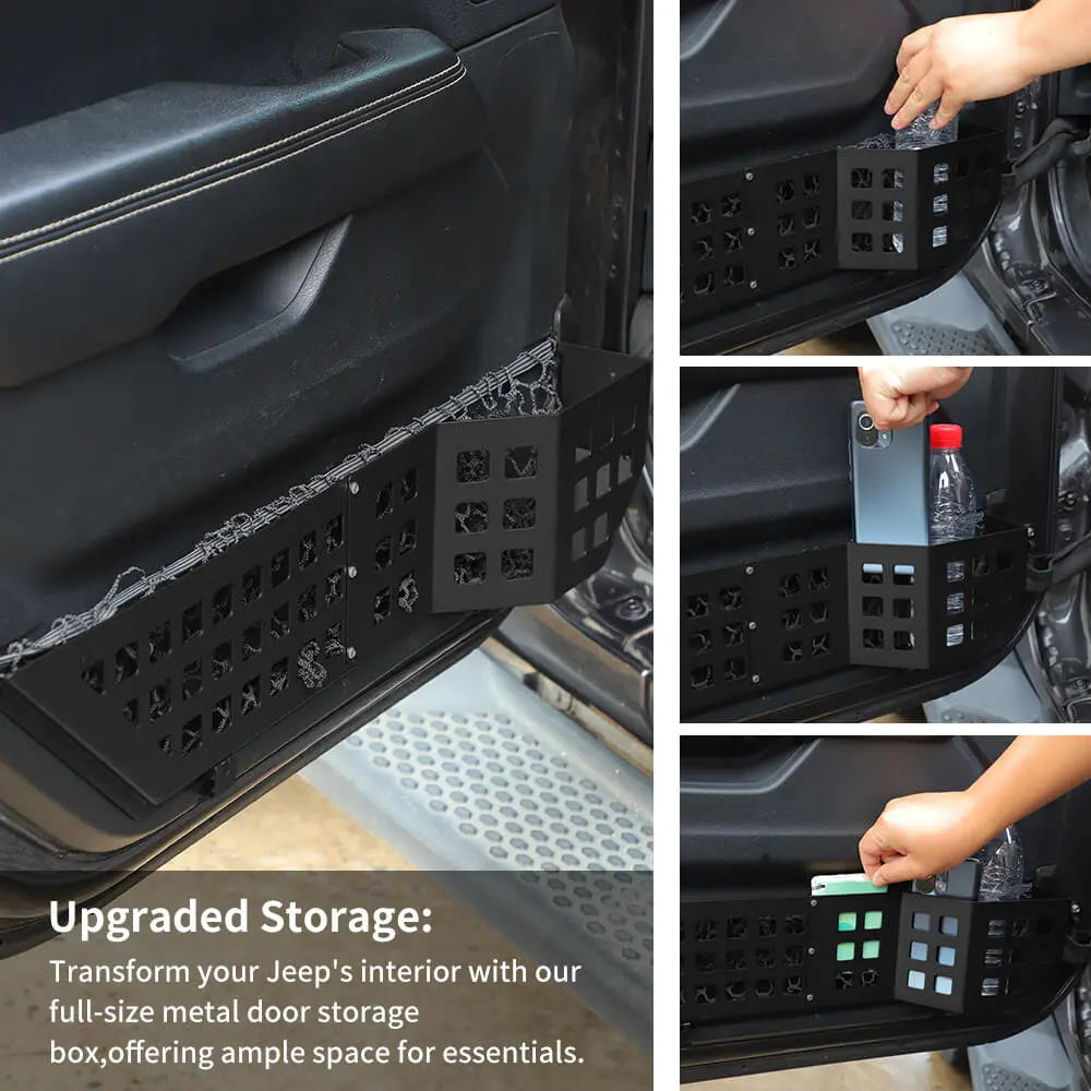 For 2018+ Jeep Wrangler JL/Gladiator JT Front Door Net Replacement Full-length Door Map Pockets Metal Storage Box Organizer