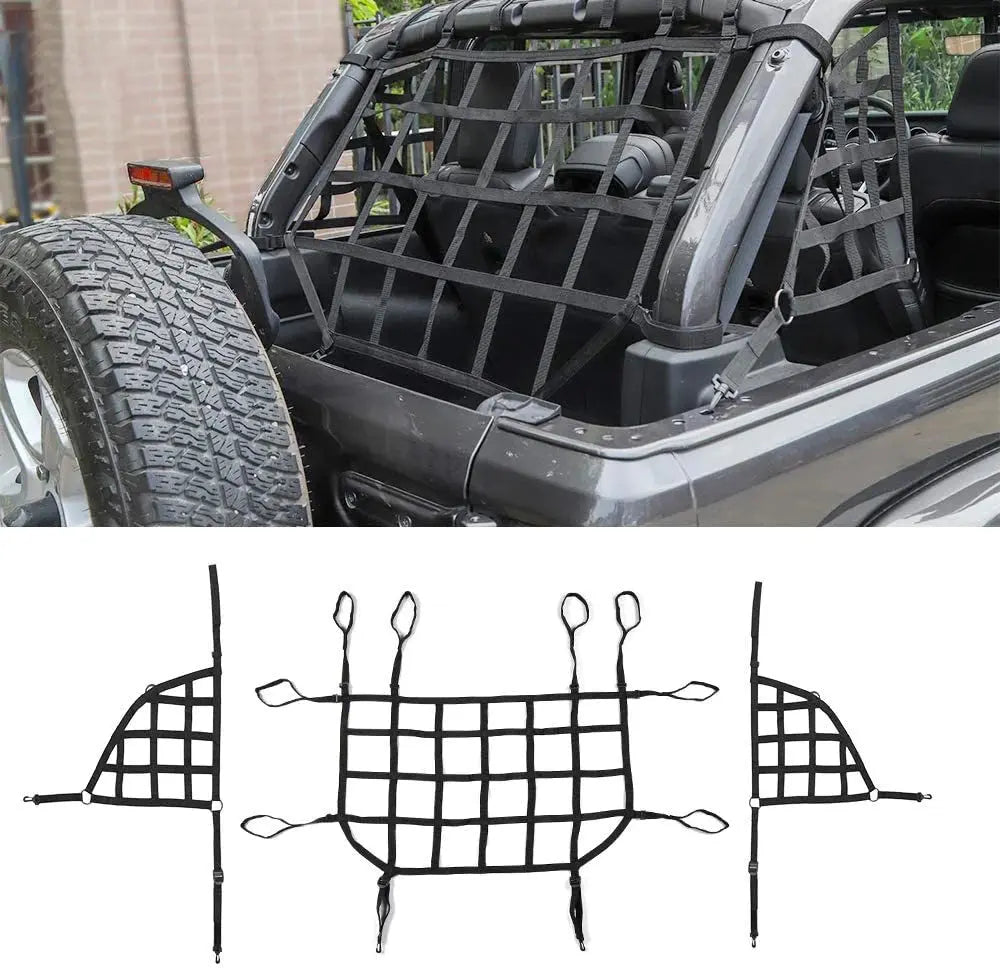For 2018+ Jeep Wrangler JLU 4-Door Cargo Net, 3 Set Cargo Net Cover