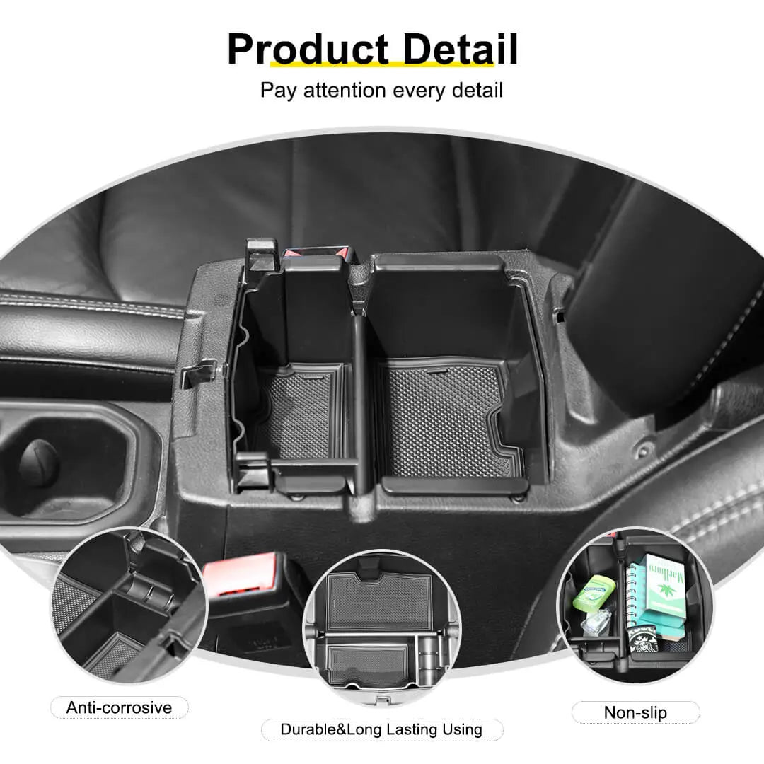 For 2018+ Jeep Wrangler JL JLU Center Console Organizer Tray Armrest Storage Box Divider
