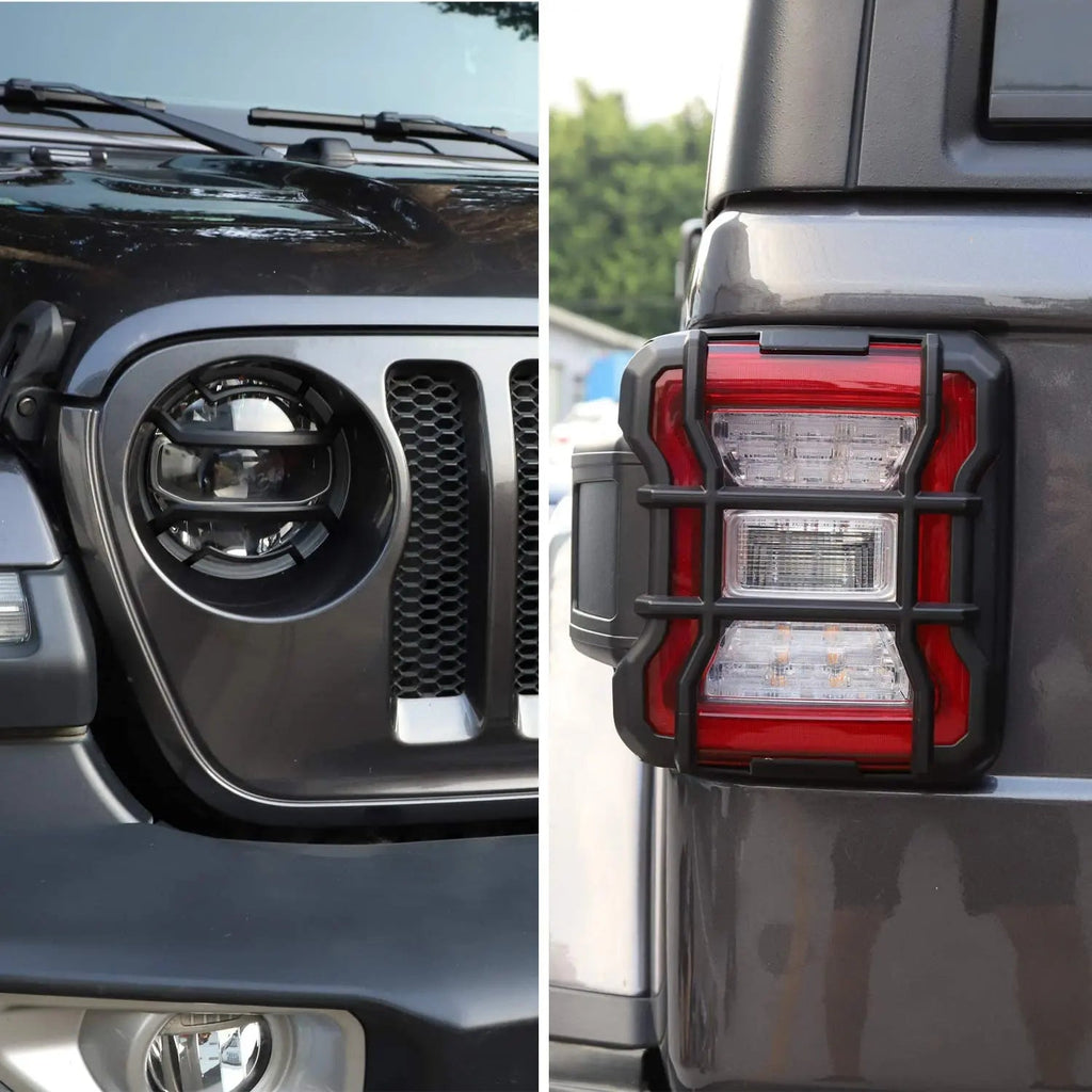 For 2018+ Jeep Wrangler JL JLU Front Headlights & Tail Lights Guard Trim Kit Black, Led Version