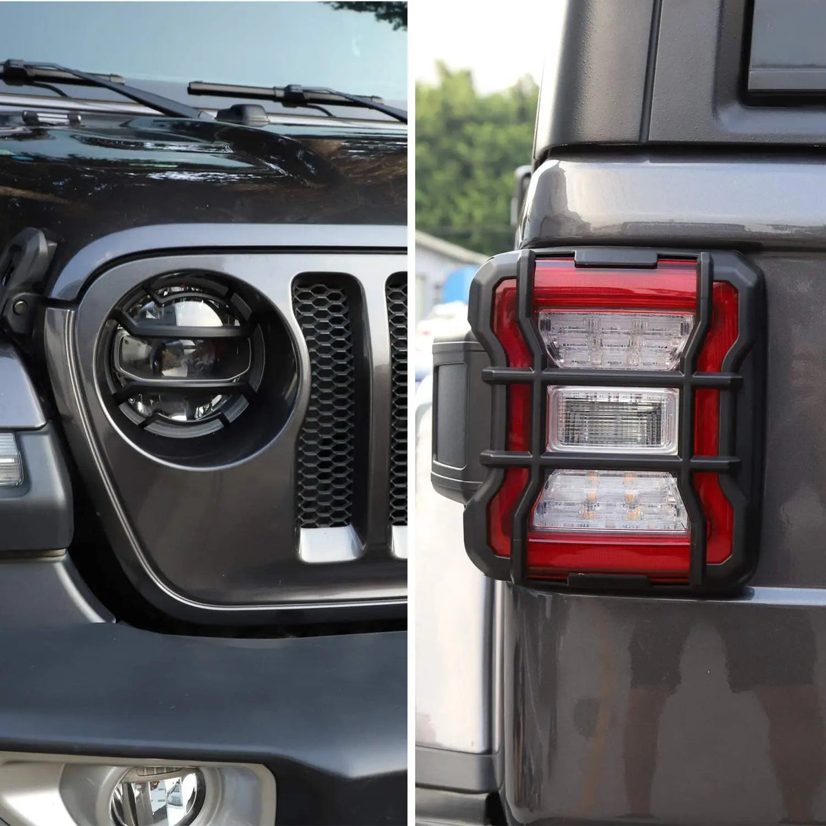 For 2018+ Jeep Wrangler JL JLU Front Headlights & Tail Lights Guard Trim Kit Black, Led Version