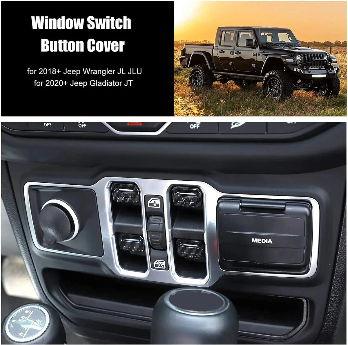 For 2018+ Jeep Wrangler JL JLU Gladiator JT 4PCS Window Switch Button Cover Trim