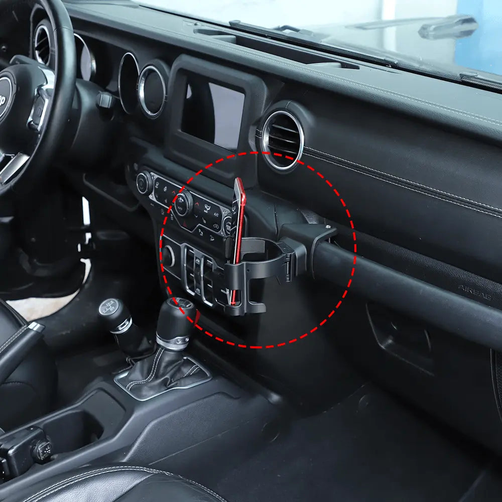 For 2018+ Jeep Wrangler JL JLU /Gladiator JT Co-Pilot Grab Bar Mount Drink Cup & Phone Holder