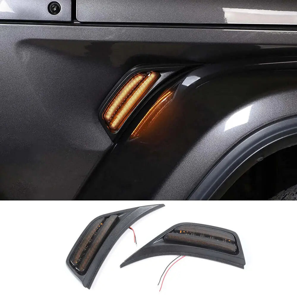 For 2018+ Jeep Wrangler JL JLU Gladiator JT LED Fender Marker Lights Side Turn Signal Lamp Smoke Lens 2pcs