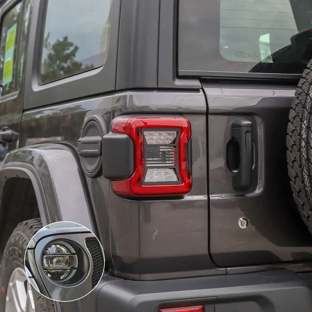 For 2018+ Jeep Wrangler JL JLU Headlight & Rear Taillights Lamp Guard Trim Black 4pcs