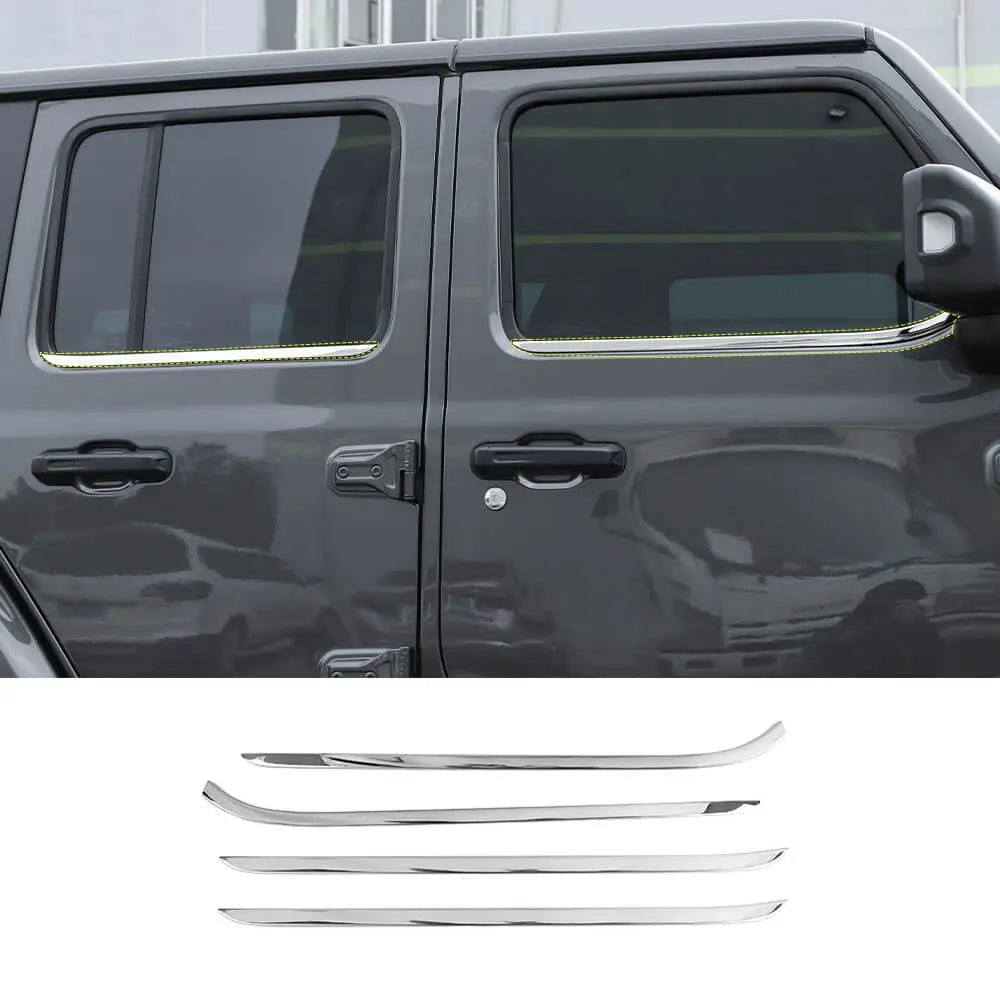 For 2018+ Jeep Wrangler JL JLU JT 2/4Door Stainless Steel Door Window Bottom Strips Cover Trim