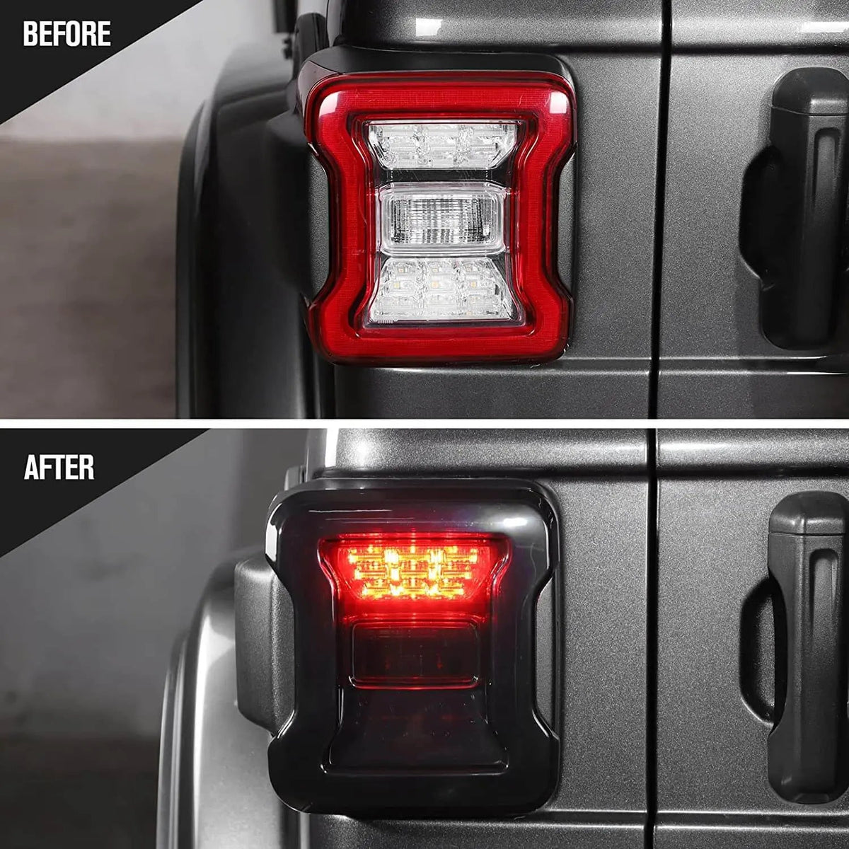 For 2018+  Jeep Wrangler JL JLU LED Tail Light Covers Rear Light Guards, Smoked Black