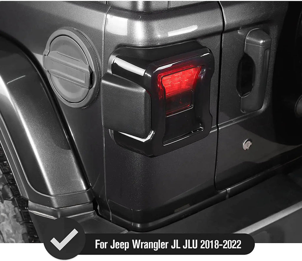 For 2018+  Jeep Wrangler JL JLU LED Tail Light Covers Rear Light Guards, Smoked Black