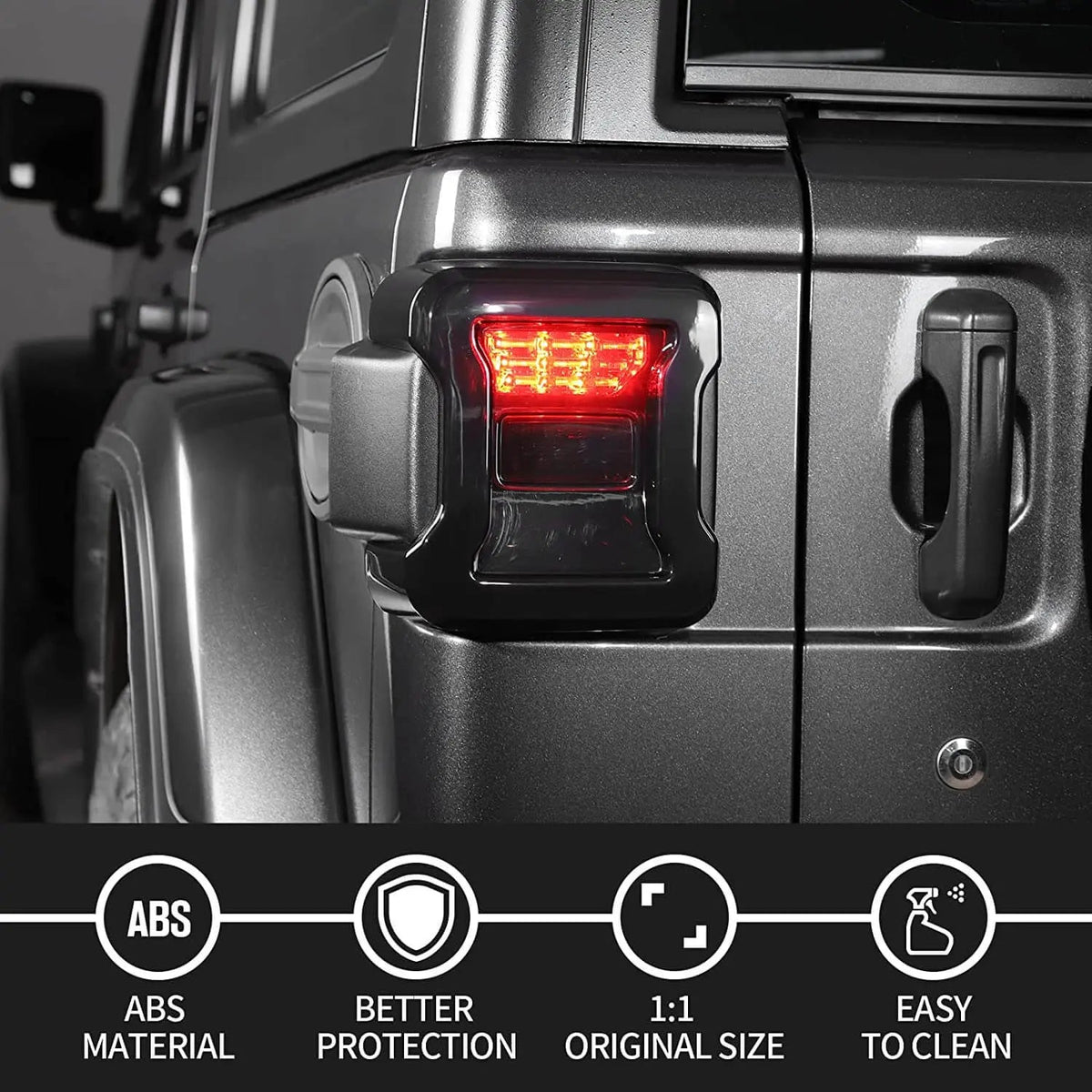 For 2018+  Jeep Wrangler JL JLU LED Tail Light Covers Rear Light Guards, Smoked Black