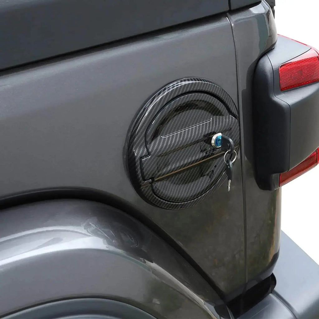 For 2018+ Jeep Wrangler JL JLU Locking Fuel Filler Cover Aluminum Gas Tank Carbon Fiber Texture NOT FIT 4XE