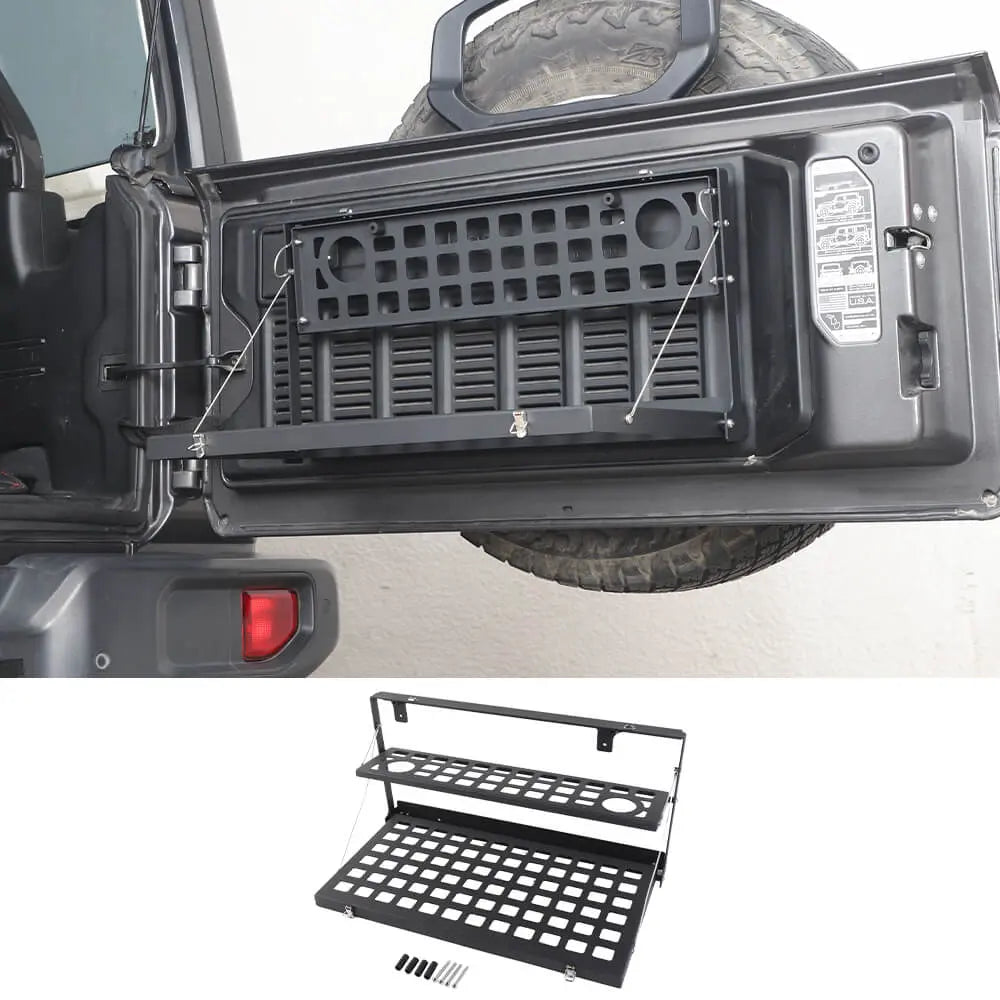 For 2018+ Jeep Wrangler JL JLU Metal Rear Door Tailgate Table Shelf Storage Rack