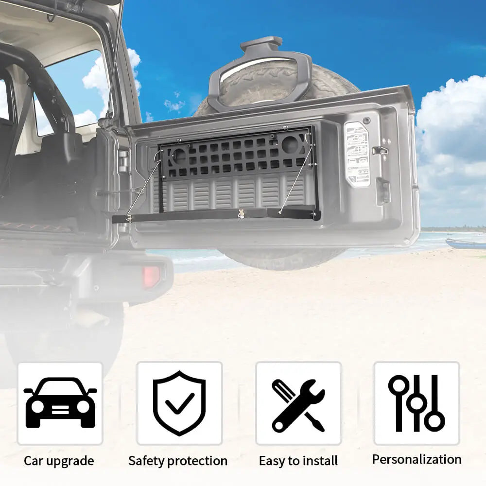 For 2018+ Jeep Wrangler JL JLU Metal Rear Door Tailgate Table Shelf Storage Rack