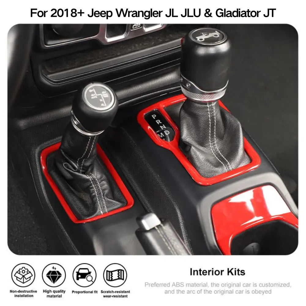 For 2018+ Jeep Wrangler JL, JLU & Gladiator JT 6PCS Gear Shift, Cup Holder & Rear Air Vent Accent Trim Kit
