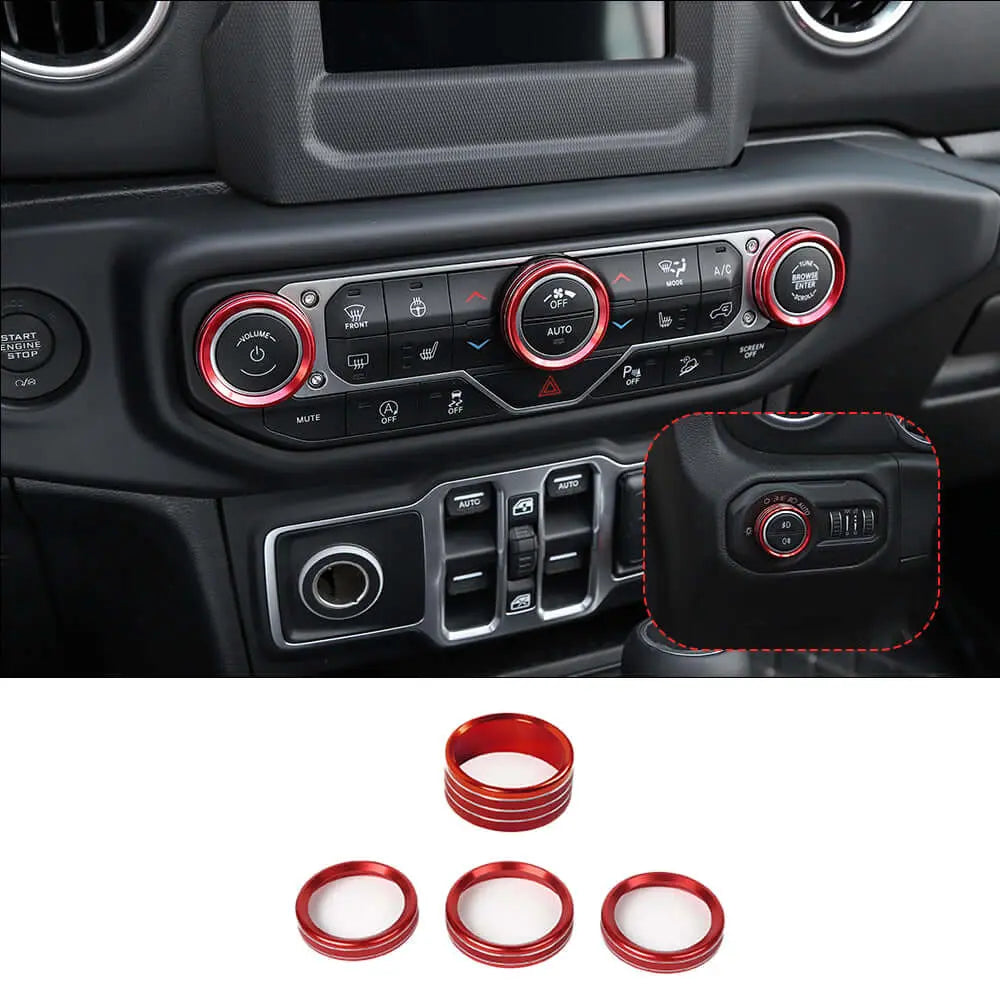 For 2018+ Jeep Wrangler JL JLU & Gladiator JT A/C & Headlight Switch Knob Trim – Aluminum Alloy Accent Rings