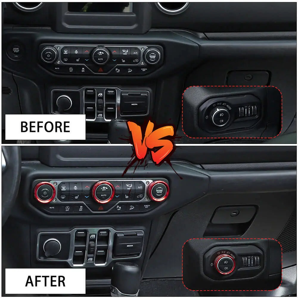 For 2018+ Jeep Wrangler JL JLU & Gladiator JT A/C & Headlight Switch Knob Trim – Aluminum Alloy Accent Rings