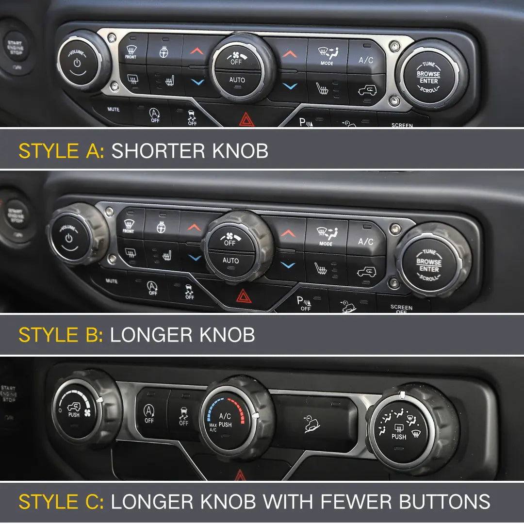 For 2018+ Jeep Wrangler JL JLU & Gladiator JT Climate Control A/C & Headlight Switch Knob Trim – Aluminum Alloy Accent Rings Style A/B/C