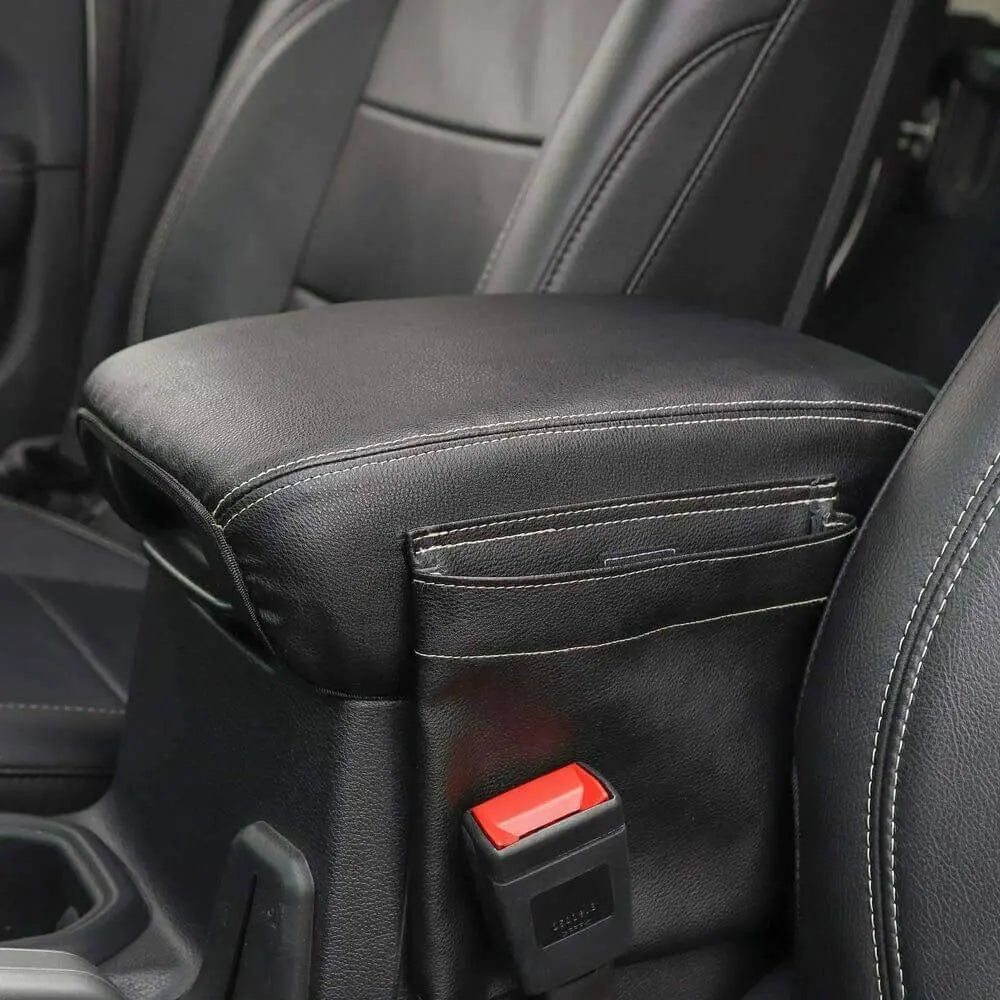 For 2018+ Jeep Wrangler JL JLU & Gladiator JT Center Console Armrest Box Cover Leather Pad with Side Storage Pockets Bag