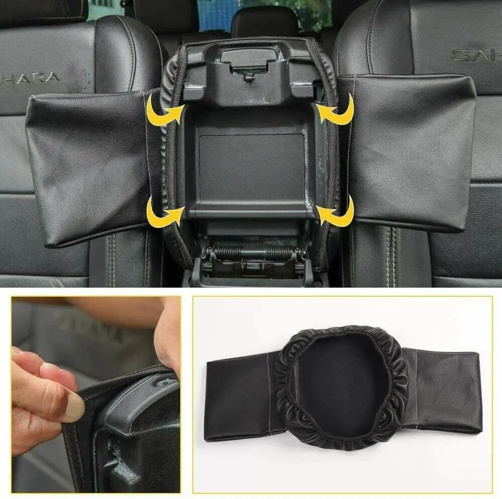 For 2018+ Jeep Wrangler JL JLU & Gladiator JT Center Console Armrest Box Cover Leather Pad with Side Storage Pockets Bag