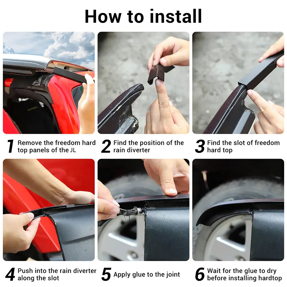 For 2018+ Jeep Wrangler JL JLU & Gladiator JT Hardtop Rain Diverter Extension Drip Rail Rain Gutter