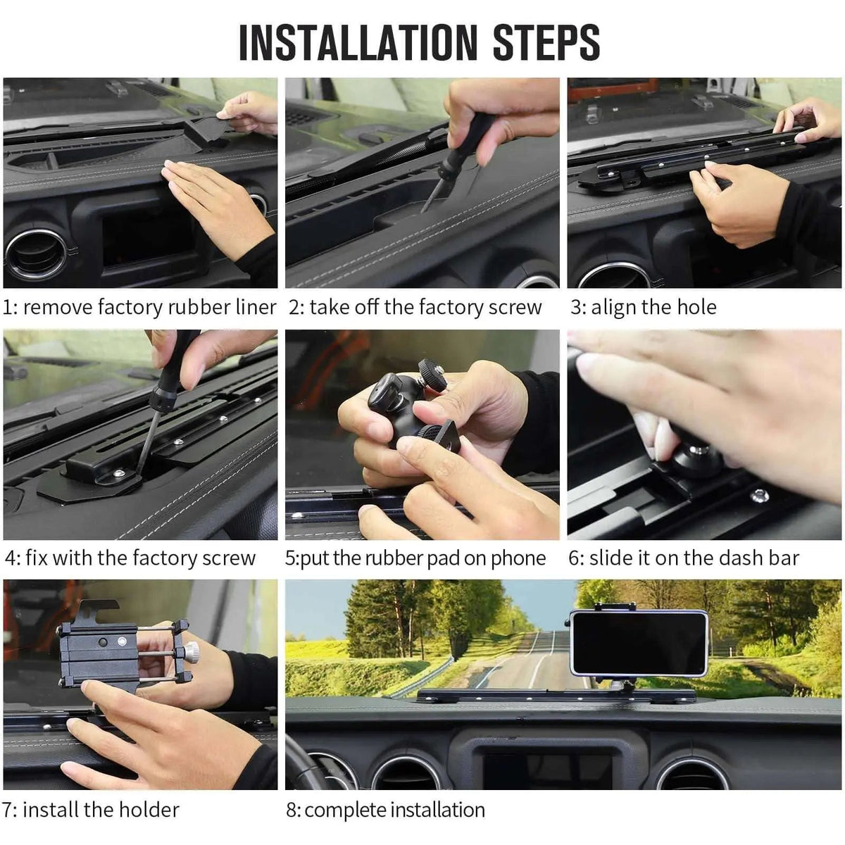 For 2018+ Jeep Wrangler JL JLU & Gladiator JT Metal Dash Phone Holder, Dashboard Phone Mount