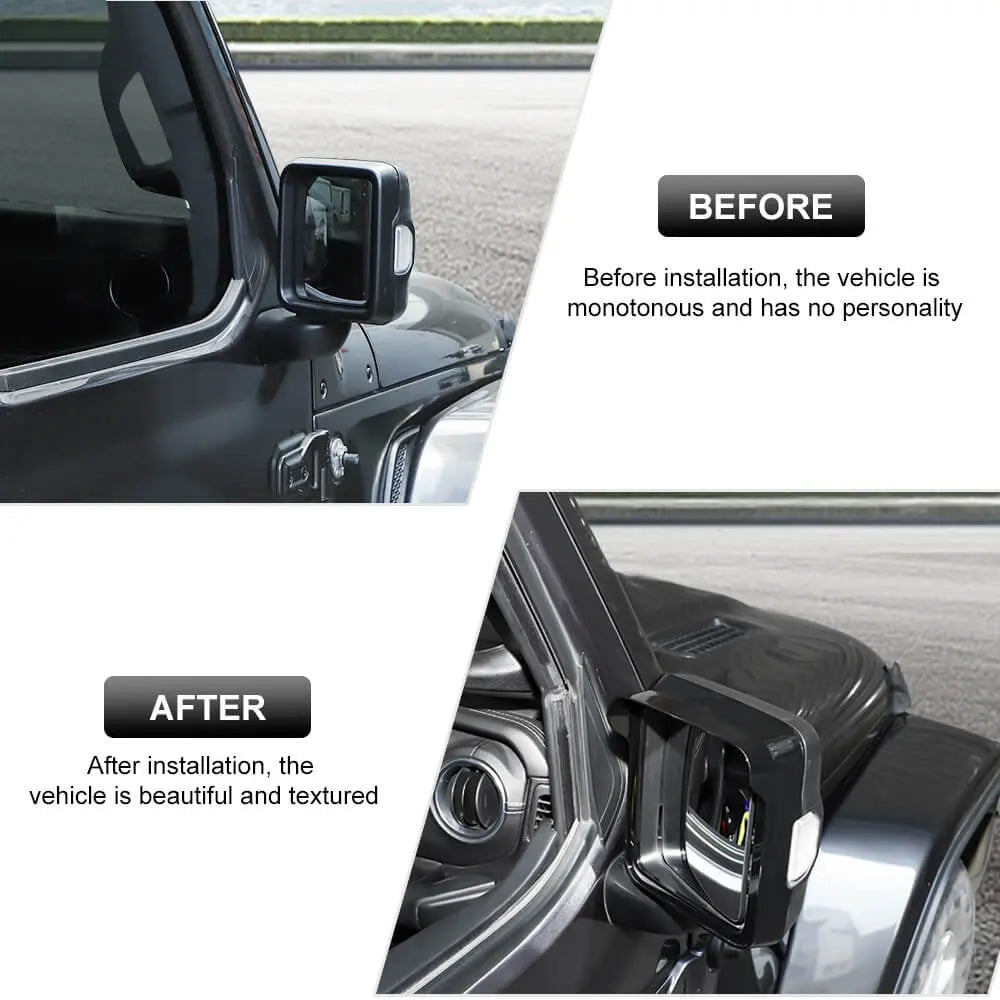 For 2018+ Jeep Wrangler JL JLU & Gladiator JT Side Mirror Rain Visor Eyebrow Trim – With Turn Signals Only, 2PCS
