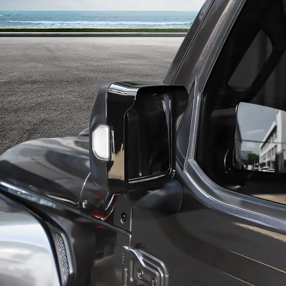 For 2018+ Jeep Wrangler JL JLU & Gladiator JT Side Mirror Rain Visor Eyebrow Trim – With Turn Signals Only, 2PCS