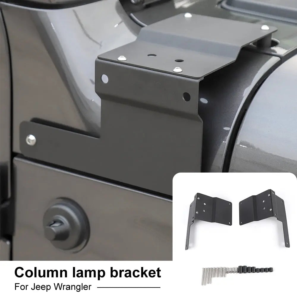 For 2018+ Jeep Wrangler JL JLU, Gladiator JT Car A-Pillar LED Light Mounting Bracket Black 2PCS