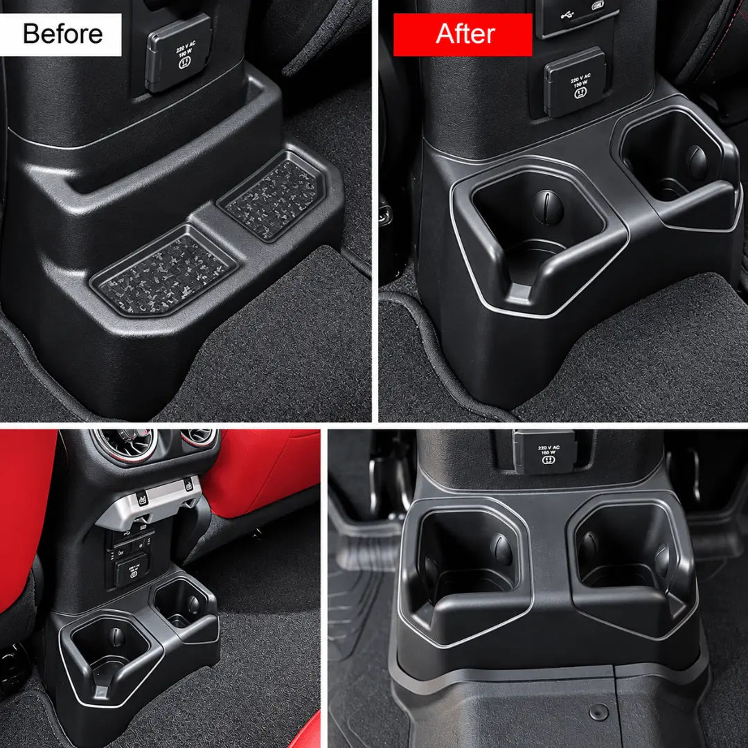 For 2018+ Jeep Wrangler JL JLU, Gladiator JT Rear Seat Cup Holder Floor Console Mounted Drink Holders Storage Box