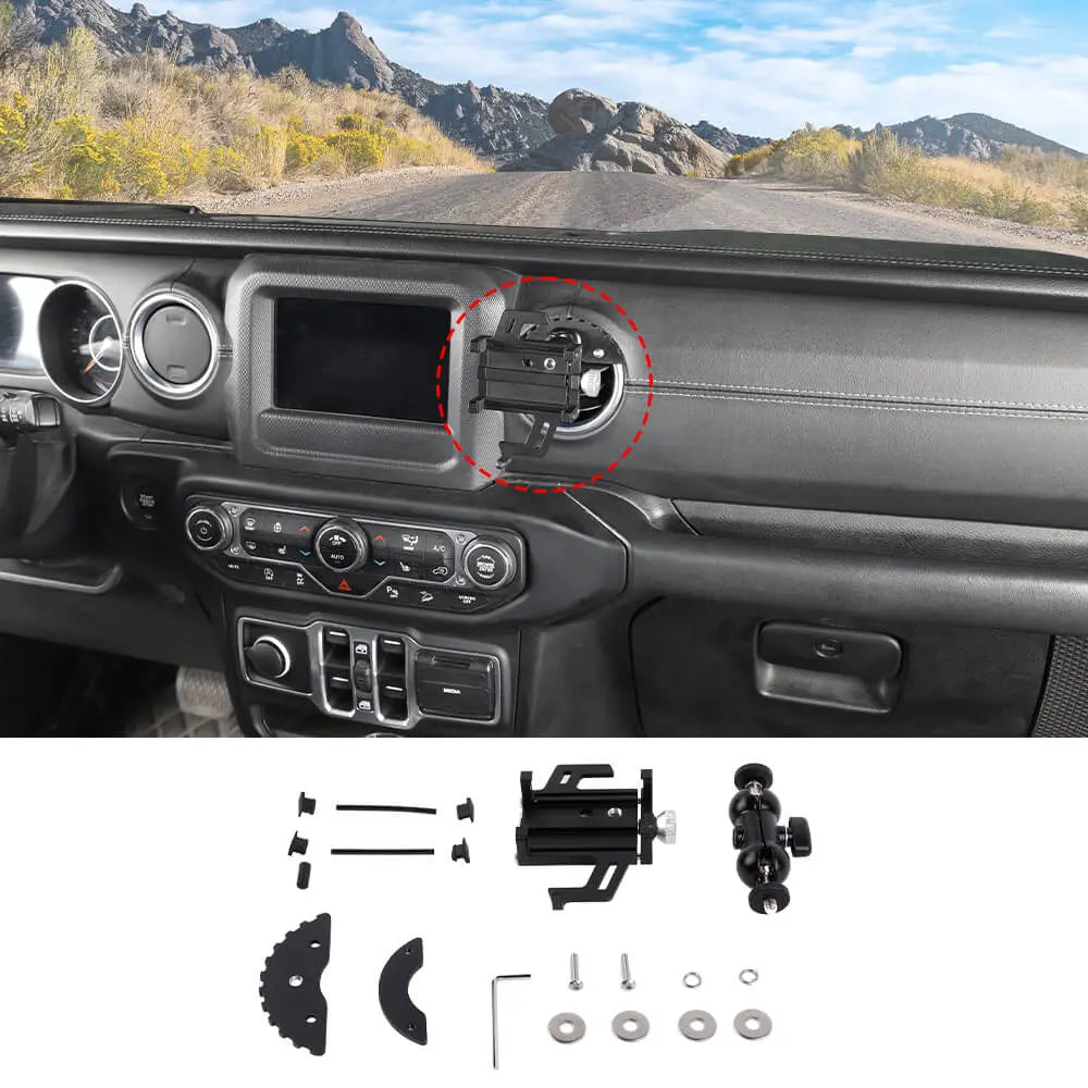 For 2018+ Jeep Wrangler JL/JT Aluminum Air Conditioning Tuyere Mobile Phone Holder Black