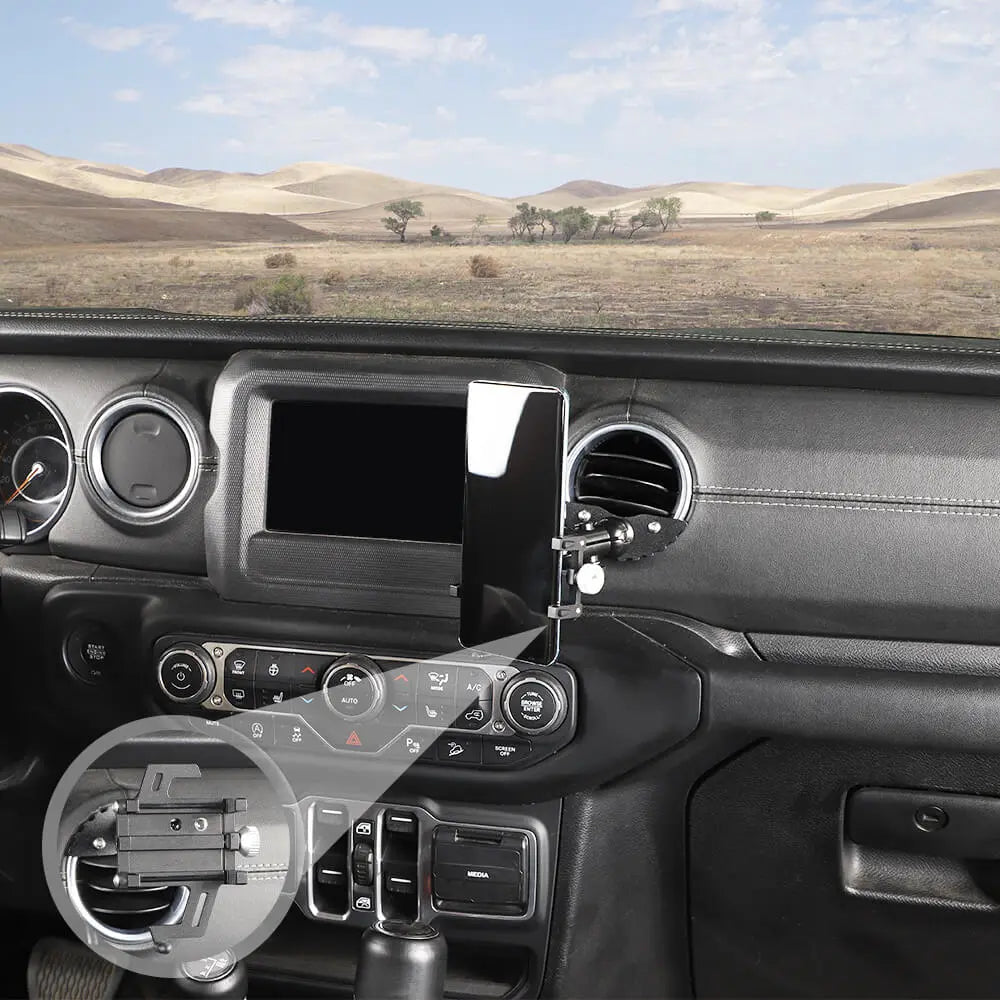 For 2018+ Jeep Wrangler JL/JT Aluminum Air Conditioning Tuyere Mobile Phone Holder Black