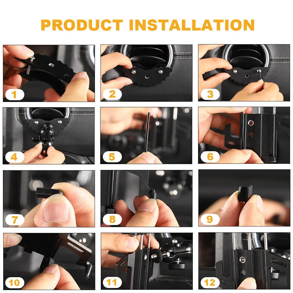 For 2018+ Jeep Wrangler JL/JT Aluminum Air Conditioning Tuyere Mobile Phone Holder Black