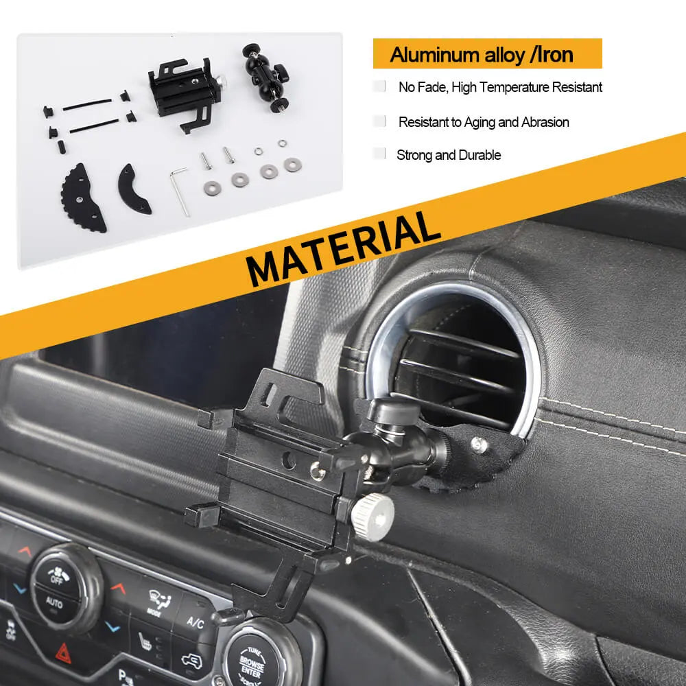 For 2018+ Jeep Wrangler JL/JT Aluminum Air Conditioning Tuyere Mobile Phone Holder Black