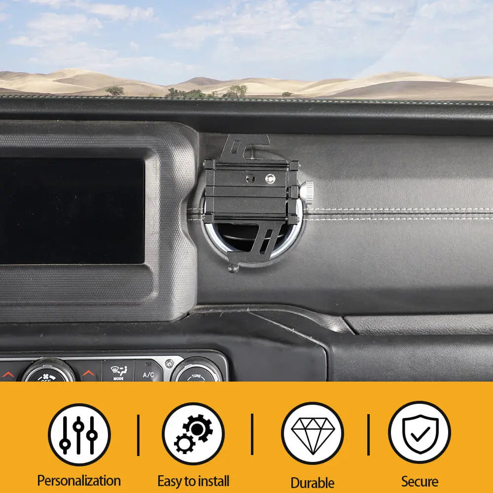 For 2018+ Jeep Wrangler JL/JT Aluminum Air Conditioning Tuyere Mobile Phone Holder Black