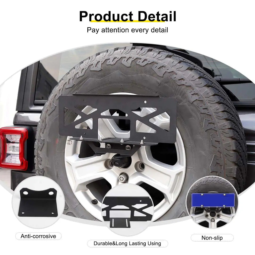 For 2018+ Jeep Wrangler JL Rear Spare Tire License Plate Bracket Accessories