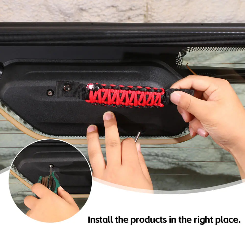 For 2018+ Jeep Wrangler JL Rear Tail Window Glass Paracord Grab Handles