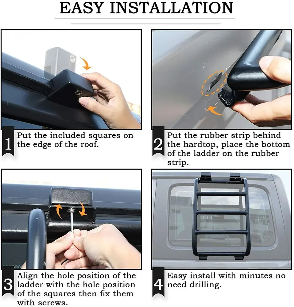 For 2018+ Jeep Wrangler JL Rear Window Extension Climbing Ladder Aluminum Alloy