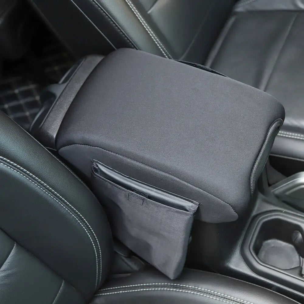 For 2018+ Jeep Wrangler JL & Gladiator JT Armrest Box Soft Cover Pad with Side Storage Pockets Bag