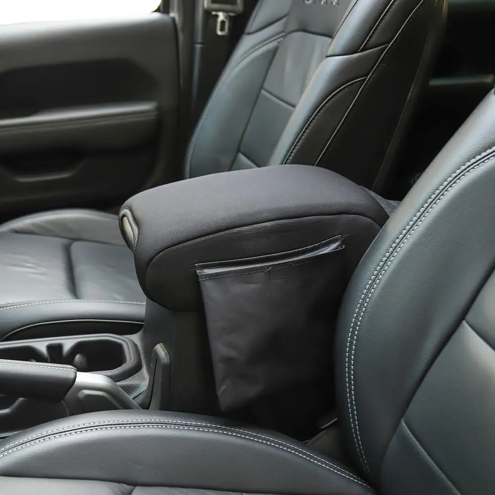For 2018+ Jeep Wrangler JL & Gladiator JT Armrest Box Soft Cover Pad with Side Storage Pockets Bag