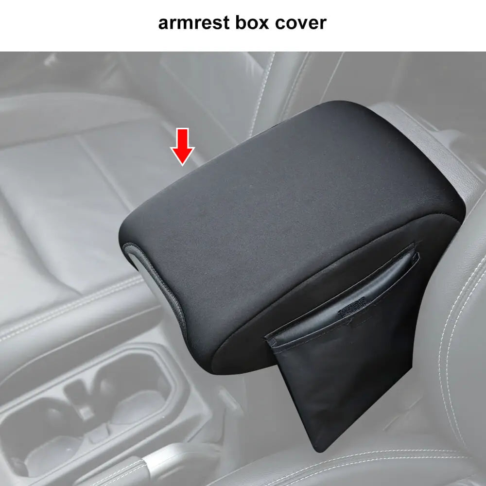 For 2018+ Jeep Wrangler JL & Gladiator JT Armrest Box Soft Cover Pad with Side Storage Pockets Bag