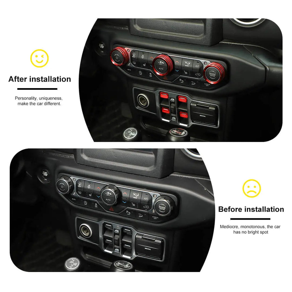 For 2018+ Jeep Wrangler JL & Gladiator JT Center Console Air Con Headlight Switch Window Control Knob Trim (8 pcs)