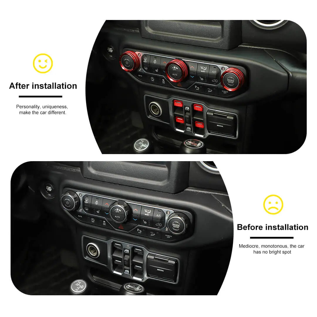 For 2018+ Jeep Wrangler JL & Gladiator JT Center Console Air Con Headlight Switch Window Control Knob Trim (8 pcs)