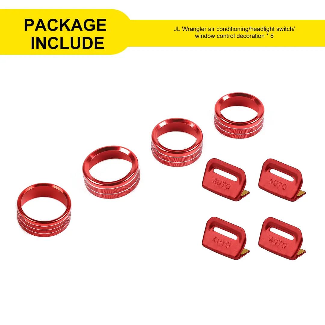 For 2018+ Jeep Wrangler JL & Gladiator JT Center Console Air Con Headlight Switch Window Control Knob Trim (8 pcs)