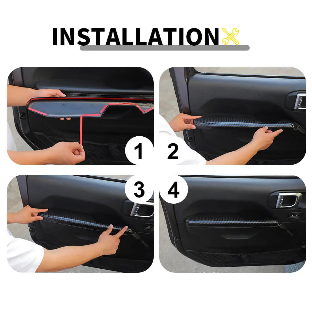 For 2018+ Jeep Wrangler JL & Gladiator JT Door Armrest Handle Panel Guard Trim Cover (4 pcs)
