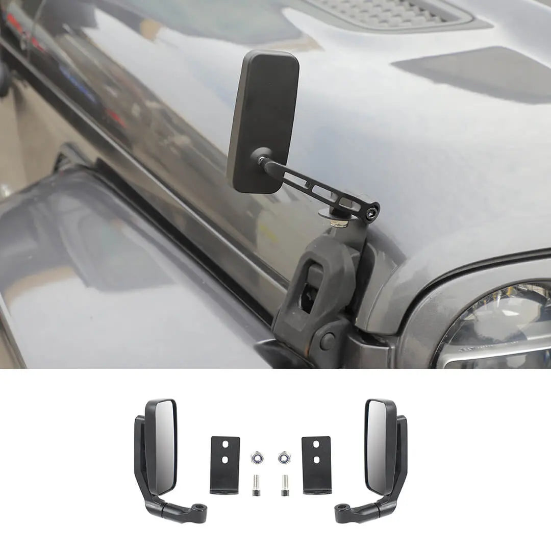 For 2018+ Jeep Wrangler JL & Gladiator JT Engine Hood Hinge Rear View Mirrors Door Off Anti-Shake (2 pcs)