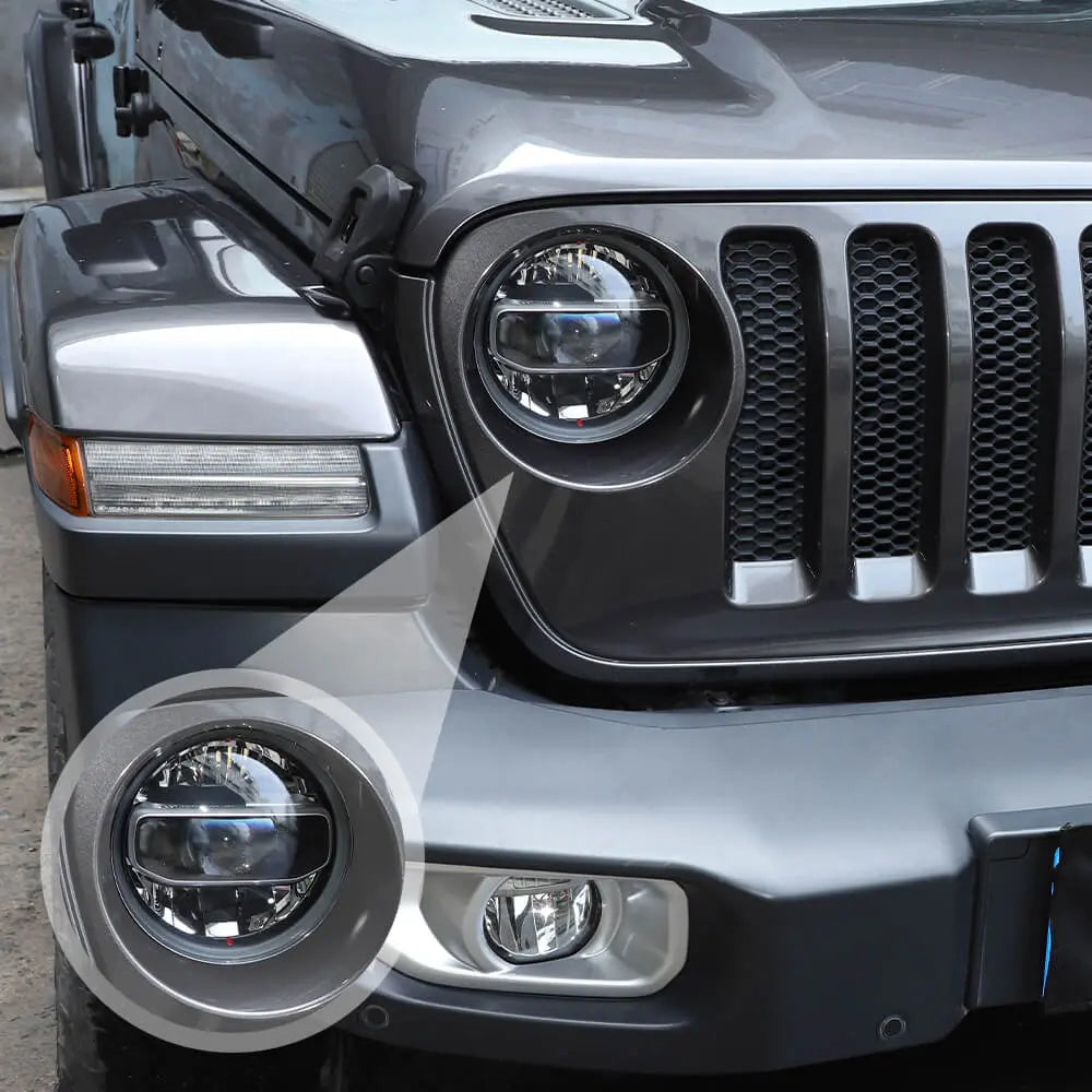 For 2018+ Jeep Wrangler JL & Gladiator JT Front Headlight Lamp Cover Decor Trim Smoked Black