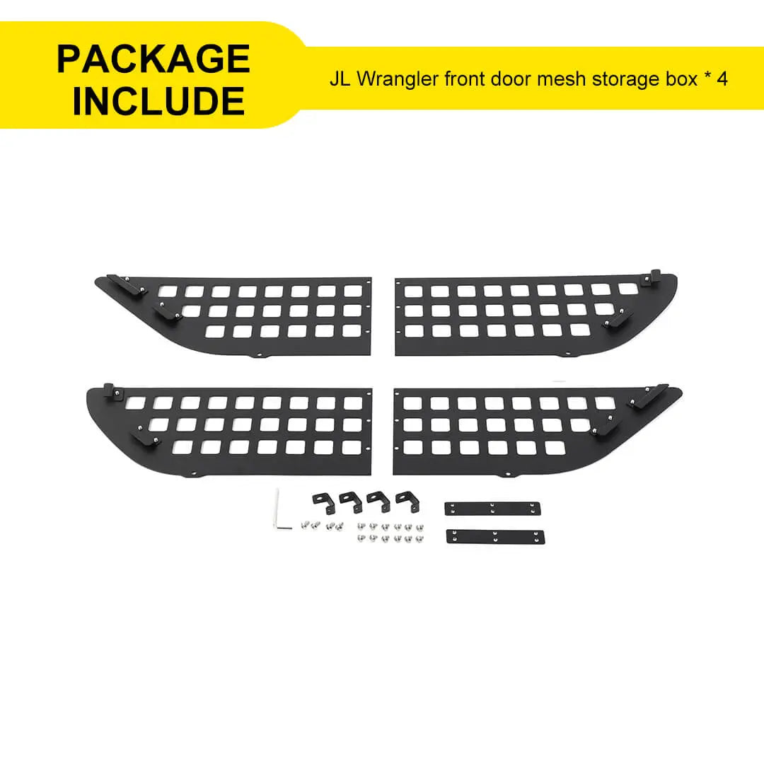 For 2018+ Jeep Wrangler JL & Gladiator JT Front Side Door Mesh Pocket Storage Box (4 pcs)